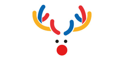 Głowa renifera w kolorach żółtym, niebieskim i czerwonym