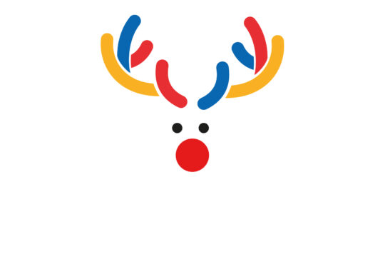 Głowa renifera w kolorach żółtym, niebieskim i czerwonym